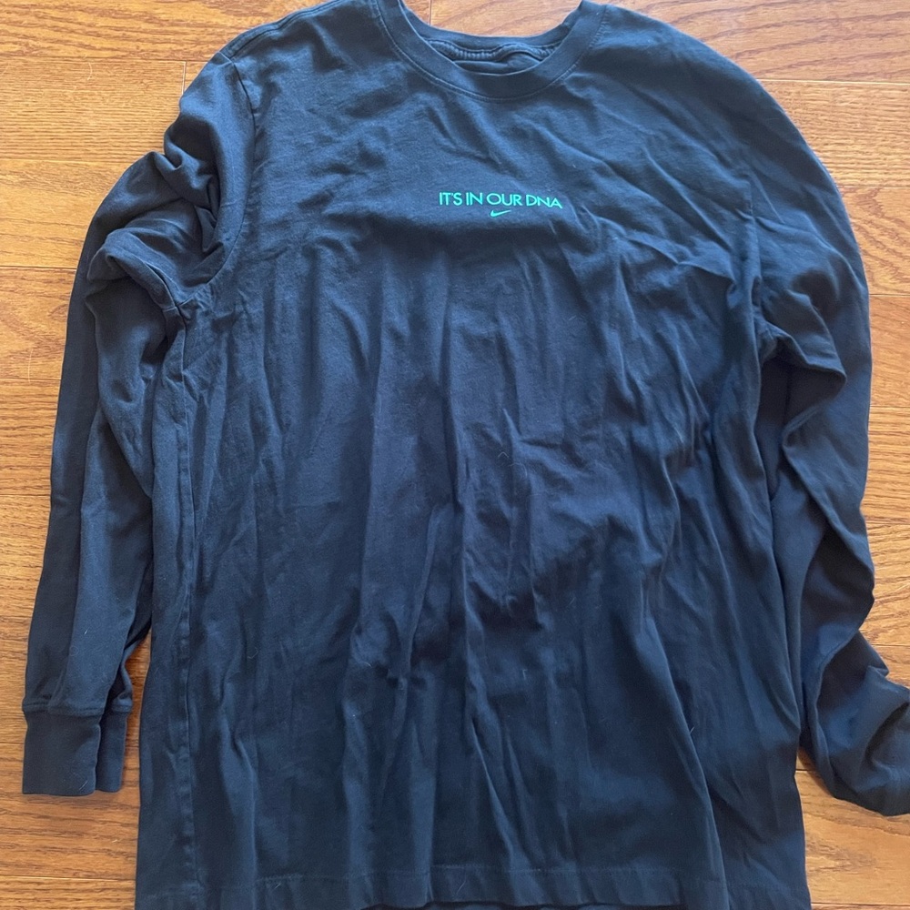 Nike Black Long Sleeve Tee with Blue Text